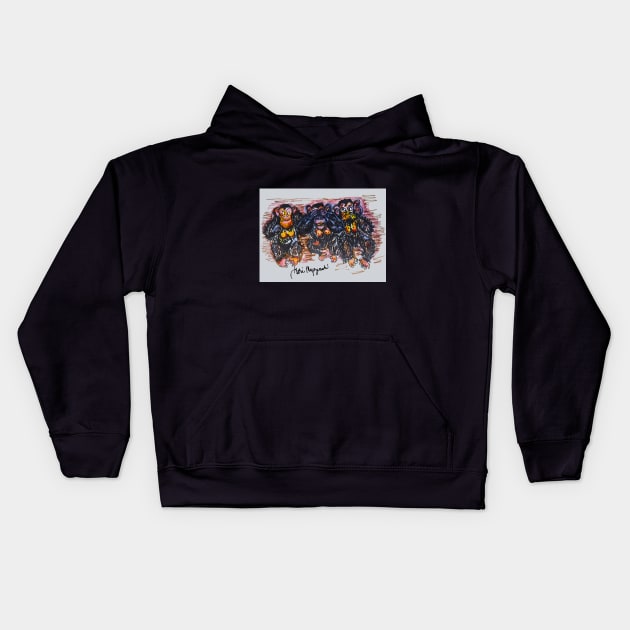 Three Wise Monkeys Kids Hoodie by TheArtQueenOfMichigan 